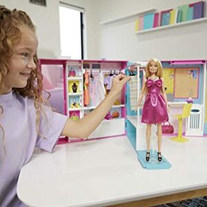 Barbie Super Kledingkast met blonde Barbie pop en meer dan 25 onderdelen